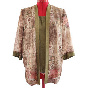 R&M RICHARDS Gold Bronze Floral Blouse Shear Overlay Size‎ MP